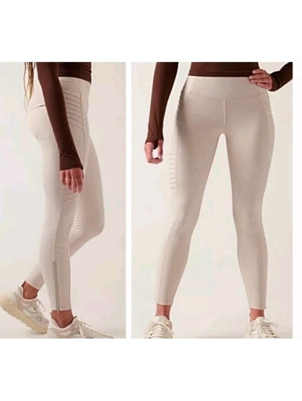 Athleta Large Delancey Textured Moto Leggings Tan Pants Yoga